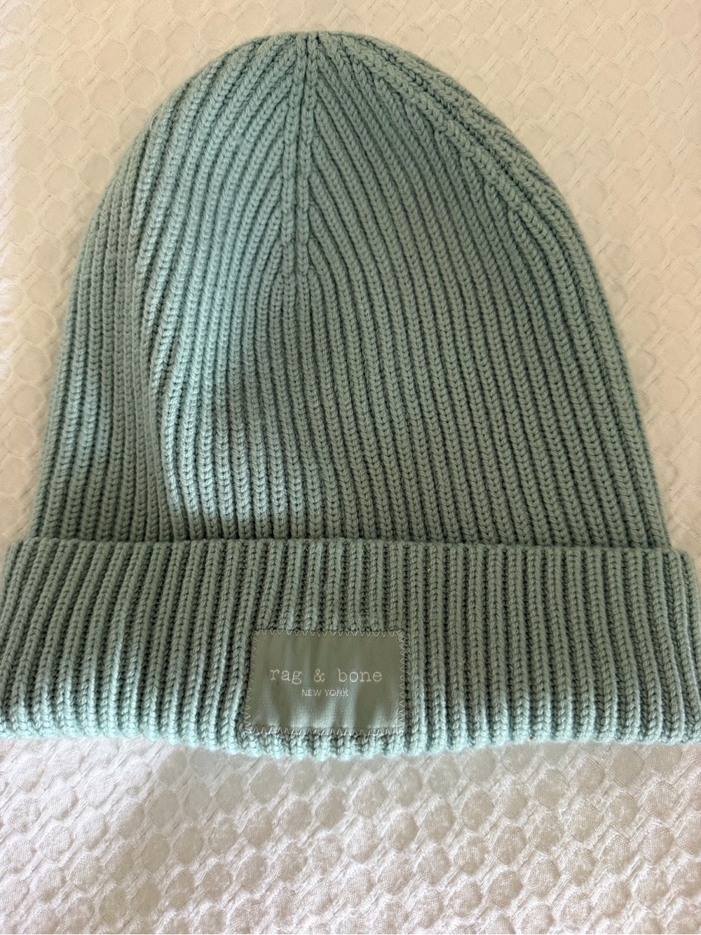 rag & bone Pale Mint Ribbed Knit Beanie with Logo Patch NEW w/o tags retails 110